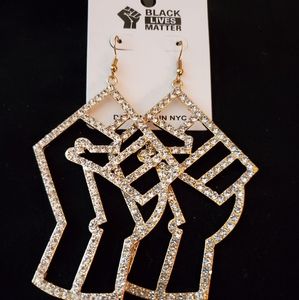 Black History: Black Power Gold and Rhinestone Earrings NWT
